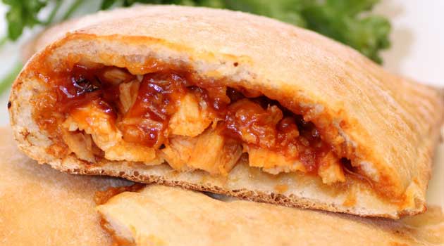 Recipe for Barbecue Chicken Calzones - I love how quick and easy this is and it only requires a few ingredients to make the ultimate BBQ chicken sandwich.