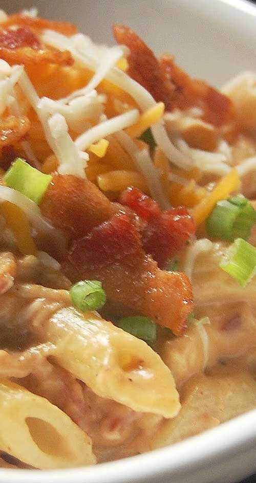 Recipe for BBQ Chicken and Bacon Pasta - It’s smokey and creamy and cheesy. It’s pure comfort food, and something that this barbecue-loving family will be indulging in frequently.