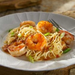 In little more than the time it takes to boil water you have got dinner on the table with this quick-to-fix Chili Garlic Shrimp with Sesame Noodles.
