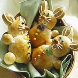 These fun bunny-shaped rolls are made with a rich yeast dough and perfect for an Easter brunch. Enlist family members to help roll the dough into balls to shape into bunnies.
