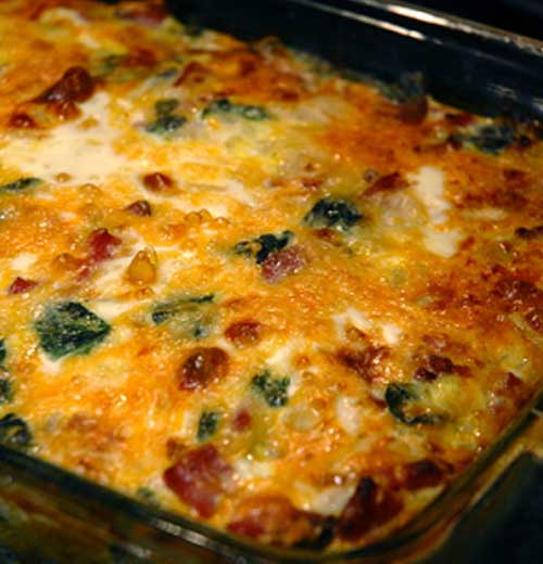 vegetarian recipes dish baked Egg Flavorite and Hashbrown Ham  Casserole Spinach Recipe