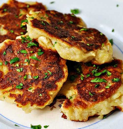 Potato cakes with hot smoked salmon