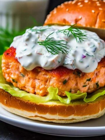 Fresh Salmon Burgers {with Tzatziki Dressing}