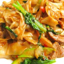 There isn’t a drop of alcohol in this dish — the name Thai Drunken Noodles refers to how much you’ll want to drink to combat the heat. We suggest a nice cold beer or sparkling wine.