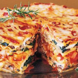 This Mile High Veggie Lasagna Pie is stacked with fresh vegetables, baby greens, aromatic herbs, three kinds of Italian cheeses, and a rich, hearty tomato-basil sauce. It’s ideal for a special-occasion dinner.