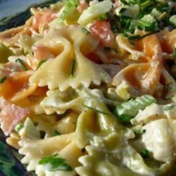The perfect pasta salad for picnics, potlucks and gatherings. I’ve made this without the mayo, using the artichoke marinade in it’s place, and it was equally fabulous and well received! Best served well chilled.