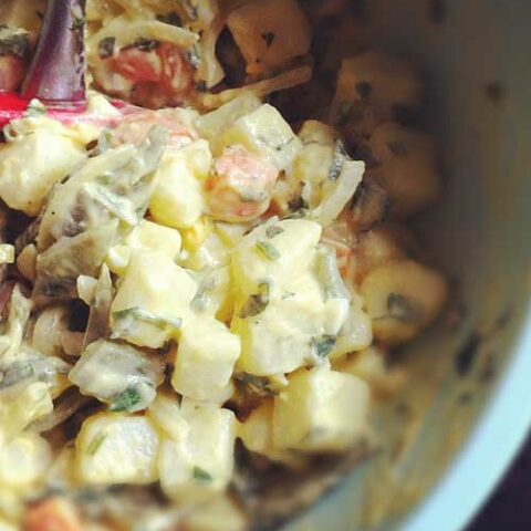 Recipe for Impromptu Potato Salad - Need a side in a hurry? You can make this potato salad in an hour and a half, from start to chilled.