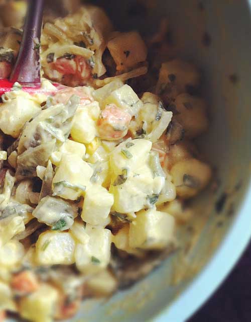Recipe for Impromptu Potato Salad - Need a side in a hurry? You can make this potato salad in an hour and a half, from start to chilled.