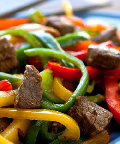 Recipe for Rainbow Beef - In this version of a stir-fry classic I am using less beef than a typical recipe would call for and adding in some shiitake mushrooms and extra peppers