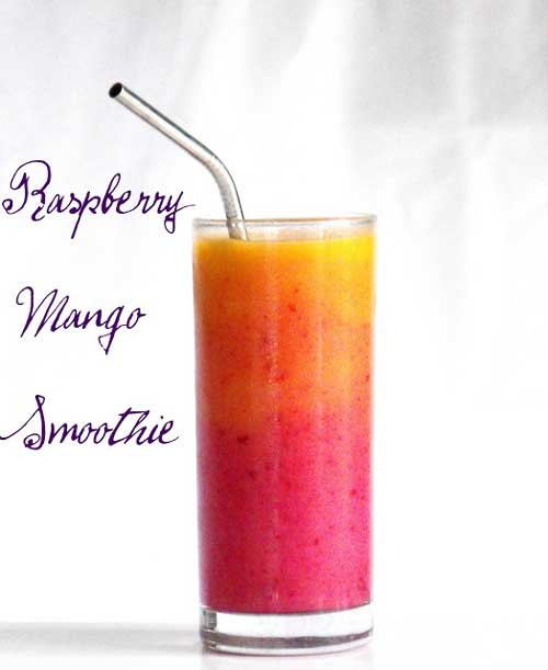 Recipe for Raspberry Mango Sunrise - I love making smoothies. For breakfast, after a workout, for a quick snack, a sweet treat after dinner. Anytime is a good time for a yummy smoothie.