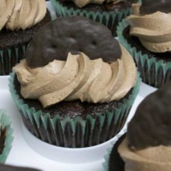 Recipe for Thin Mint Cupcakes - If you like thin mints, you will love these cupcakes – each component highlights the chocolate and mint flavors and they all come together to make thin mints even better.