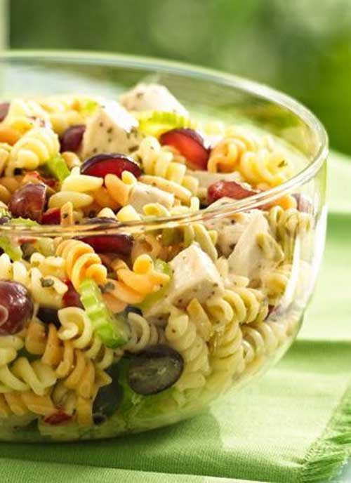 Recipe for Chicken Pasta Salad with Grapes and Poppy Seed Dressing - Pull off a dinner pasta salad in less than 30 minutes. Six easy ingredients are all you need.