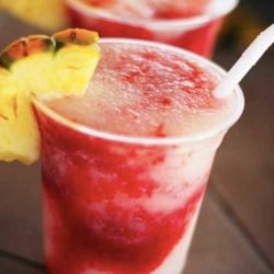 Recipe for Lava Flow Mocktails - These are usually made with alcohol at the fancy-pants hotels, but I don’t drink, so we’re going virgin on this!