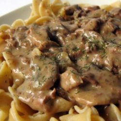 Recipe for Slow Cooker Beef Stroganoff - I am not a huge fan of red meat but this Beef Stroganoff is to die for! The only problem is finding porcini mushrooms. They are difficult to come by but you can find them at natural food stores such as Sunflower market if you have one nearby. It is definitely worth the trouble.