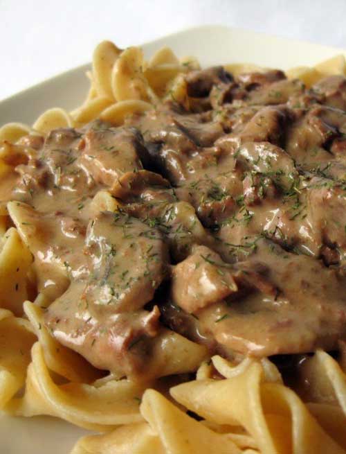 Recipe for Slow Cooker Beef Stroganoff - I am not a huge fan of red meat but this Beef Stroganoff is to die for! The only problem is finding porcini mushrooms. They are difficult to come by but you can find them at natural food stores such as Sunflower market if you have one nearby. It is definitely worth the trouble.