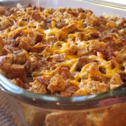 Recipe for Breakfast Casserole - This super easy and budget friendly breakfast casserole is loaded with potatoes, sausage, AND cheese! They are going to have trouble controlling themselves when this is on the table.
