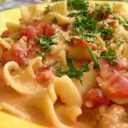 Recipe for Pasta with Sausage Tomatoes and Cream - Delicious and satisfying, it’s a pleaser! Easily doubled.