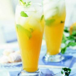 Recipe for Peach Mint Green Tea - Peach nectar and mint flavor green tea in this refreshing sweetened summer drink recipe.