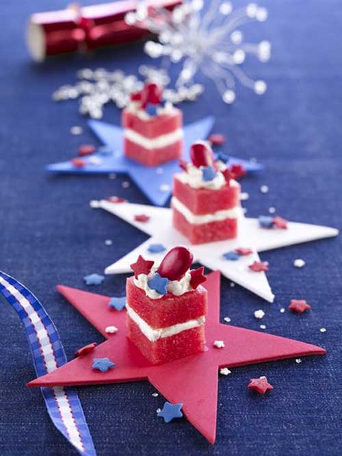 Recipe for Patriotic Petit Fours - These are so cute, and beyond easy to make! Perfect for a Fourth of July get-together.