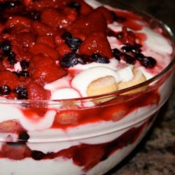 Recipe for Vanilla Yogurt and Triple Berry Trifle - People really loved this dish, plus the presentation was beautiful even though I didn't have a trifle dish.
