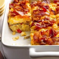 Brunch? Mix up breakfast favorites of bacon and hash browns in a make-ahead Bacon and Hash Brown Egg Bake.