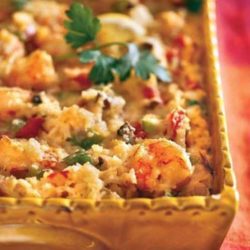 This hearty seafood casserole is filled with shrimp, cheese and rice and gets its Cajun flair from the addition of okra, bell peppers, and cayenne pepper. It’s a great choice for a special occasion meal. If you’re not a fan of okra, you can leave it out of this dish.