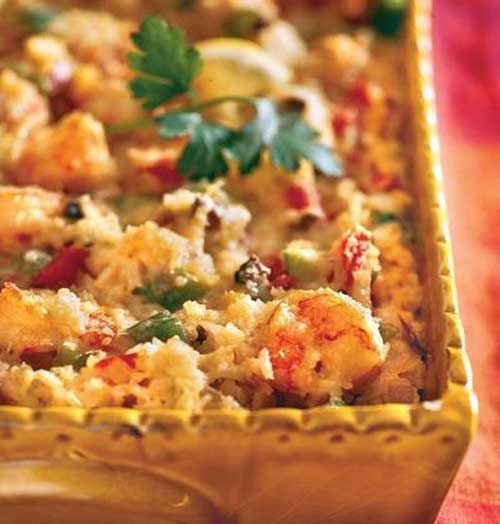 This hearty seafood casserole is filled with shrimp, cheese and rice and gets its Cajun flair from the addition of okra, bell peppers, and cayenne pepper. It’s a great choice for a special occasion meal. If you’re not a fan of okra, you can leave it out of this dish.