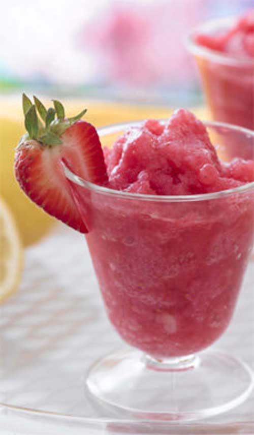 Recipe for Frozen Strawberry Lemonade - Add a new twist to an old summer standby with this delicious lemonade “slushee” that happily marries strawberries and lemons.