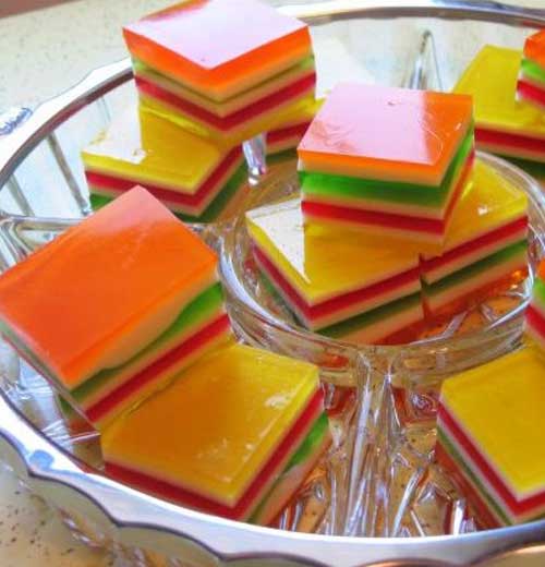 Recipe for Layered Finger Jello - When I was a kid, I remember always going straight for the jello if it was being served. My favorite was layered jello that was firm enough to be held in your hand, not jello eaten from a bowl with a spoon. My aunt was kind enough to give me the recipe she used since she knew how much I loved it!