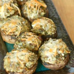 Recipe for Farmers Market Stuffed Mushrooms - Stuffed mushrooms are such an easy dish to make, I am surprised I do not make them more often. These are great as an appetizer to dinner or served at a cocktail party. Enjoy them for any of your upcoming get-togethers.