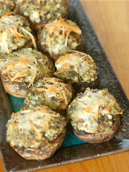 Recipe for Farmers Market Stuffed Mushrooms - Stuffed mushrooms are such an easy dish to make, I am surprised I do not make them more often. These are great as an appetizer to dinner or served at a cocktail party. Enjoy them for any of your upcoming get-togethers.