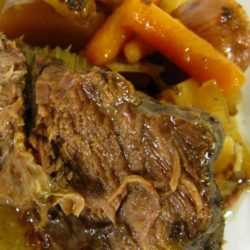 Recipe for The Easiest Slow-Cooker Pot Roast EVER - This recipe is hands down the best one I've ever used, and it's also the easiest and least expensive. You can prepare this dish in about 10 minutes first thing in the morning and come home from work to a house FILLED with the homey scent of pot roast.