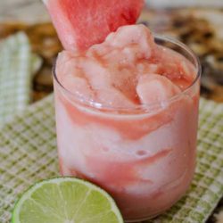 Recipe for Watermelon Lime Frosty - Here is a drink recipe that is colorful, easy, and fun! The secret in this one is the frozen banana because it makes the whole drink creamy and thick when added to the juicy watermelon.
