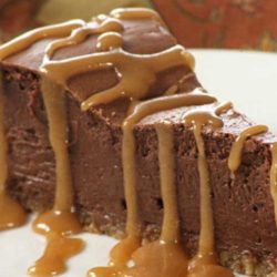 Recipe for French Chocolate Cheesecake - Served with caramel sauce this delicious French Chocolate Cheesecake is sure to please all the chocolate lovers in your family!