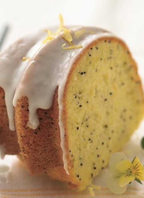 Recipe for Lemon-Poppy Seed Cake - The secret to moist, flavorful lemon-poppy seed cake is to start with lemon cake mix! Let your microwave speed your way to an easy lemon glaze.