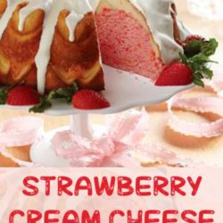 Recipe for Strawberry Cream Cheese Ribbon Cake - This cake features a cream cheese ribbon that runs through the single strawberry layer.