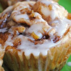 Recipe for Apple Cinnamon Roll Cupcakes - These cinnamon roll cupcakes are ridiculously good... think cinnamon roll without the need for a fork. They are still a little messy - even with the wrappers, but in a good way.