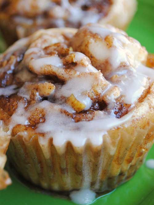 Recipe for Apple Cinnamon Roll Cupcakes - These cinnamon roll cupcakes are ridiculously good... think cinnamon roll without the need for a fork. They are still a little messy - even with the wrappers, but in a good way.