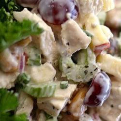 Autumn Garden Chicken Salad - The flavors and textures of sweet grapes, crunchy cashews, crispy apples and savory chicken make this a stand-out recipe for your next brunch or lunch.