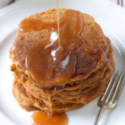 Recipe for Pumpkin-Apple Pancakes with Apple Cider Syrup - This is a glorious way to start any fall day. Pumpkin AND apples! If you’re like me you may want to make extra just so you can have these pancakes for breakfast and dinner.