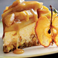 Recipe for Caramel Apple-Brownie Cheesecake - Combine two of fall's favorite flavors—caramel and apples—in this decadent cheesecake. The crust is an apple filled brownie, and the creamy cheesecake is topped with a caramel-apple topping and a rich caramel sauce.