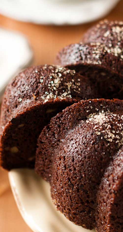 Recipe for Chocolate-Walnut Bundt Cake - This is a beautiful cake recipe, that just so happens to be loaded with chocolate-y goodness!