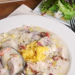 Recipe for Cheesy Chicken Chowder - When you're looking for a good bowl of soup, this quick-cooking chicken chowder is the best.