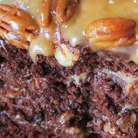 This decadent Chocolate Turtle Cake showcases a creamy caramel layer on top of a rich chocolate cake. A small slice goes a long way to satisfy that sweet tooth.
