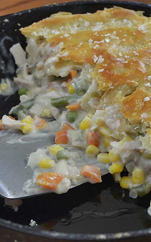 Recipe for Leftover Turkey Cast Iron Skillet Pot Pie - I don’t know why pot pie tastes so much better in an iron skillet than in a pie pan, but it does. And you’ll be amazed how easy it is, how fast it cooks up and comes together!