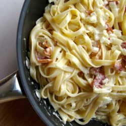 Recipe for Pasta Carbonara - No, this is not going to be low-fat or healthy or in any way, shape or form good for you, unless you have a severe bacon deficiency. (And wouldn’t that be wonderful?)