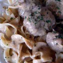 Recipe for Swedish Meatballs on Noodles - Nothing beats homemade meatballs smothered in a creamy gravy sauce, and they taste much better than the IKEA version!