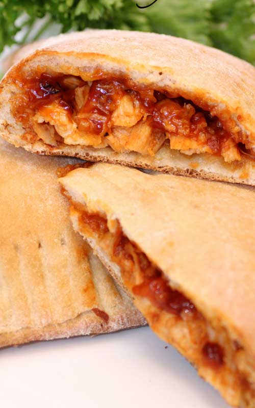 Recipe for Barbecue Chicken Calzones - I love how quick and easy this is and it only requires a few ingredients to make the ultimate BBQ chicken sandwich.