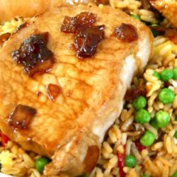 Recipe for Sweet Soy Glazed Pork Chops with Pineapple Fried Rice - It’s a great mix of salty and sweet and a delicious Asian-inspired twist on classic pork chops.