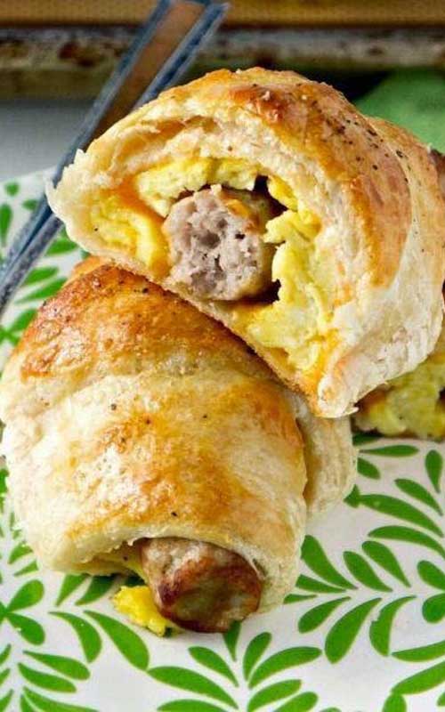 This Sausage, Egg and Cheese Breakfast Roll-Ups recipe uses crescent rolls for a quick and easy hearty breakfast on the go!